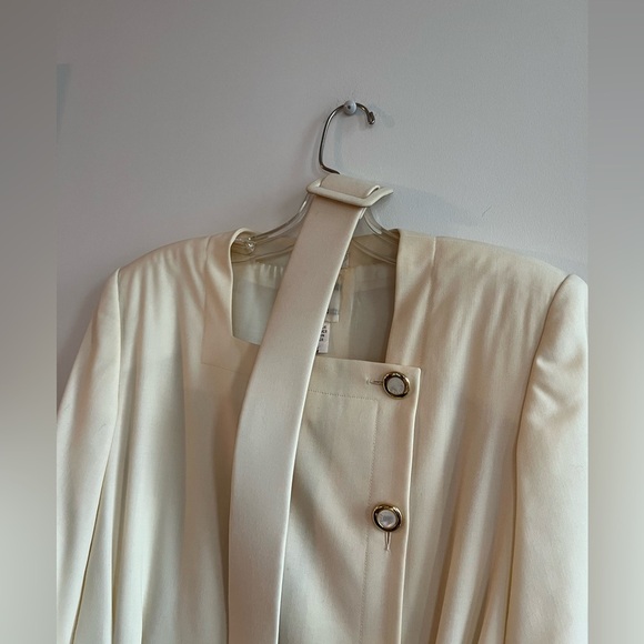Vintage CELINE for Ira Berg Ivory Elegant Belted Long Sleeved Suit Dress WOOL 40 - Picture 10 of 15